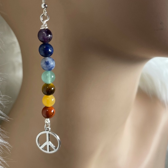 Hand Crafted Jewelry - Semiprecious HANDCRAFTED Natural Dangle Earrings Chakra Natural Stone Crystal